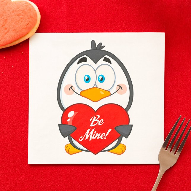 Adorable Penguin Holding Be Mine Heart  Napkin (Creator Uploaded)
