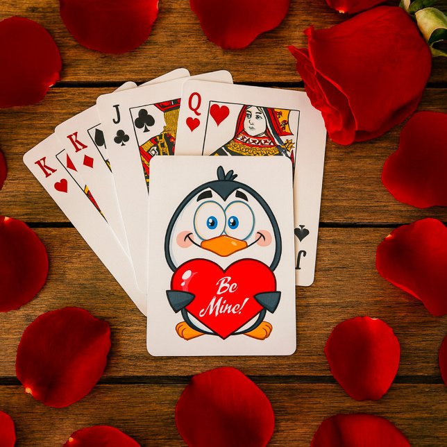 Adorable Penguin Holding Be Mine Heart  Playing Cards (Creator Uploaded)