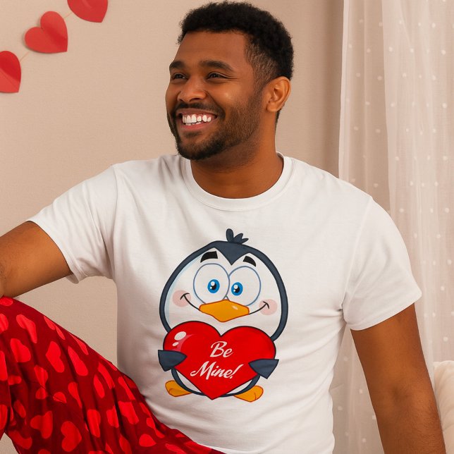 Adorable Penguin Holding Be Mine Heart  T-Shirt (Creator Uploaded)
