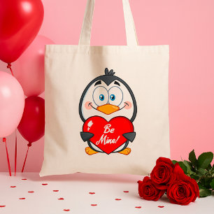 Adorable Penguin Holding Be Mine Heart  Tote Bag