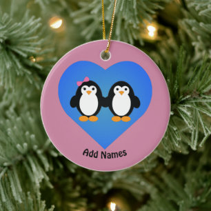 Adorable Penguin Love Ceramic Ornament