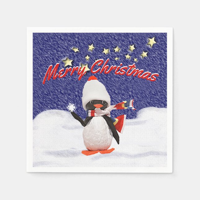 Adorable Penguin Ornament Christmas Paradise Napkin (Front)