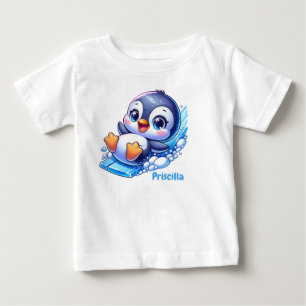 Adorable Penguin Sliding on Ice Baby T-Shirt