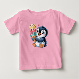 Adorable Penguin with Ice Cream Cute Kids T-Shirt