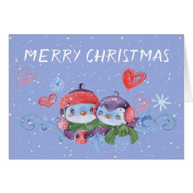 Adorable Penguins Hearts and Snowflake Christmas (Front Horizontal)