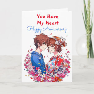Adorable Personalised Anime Couple Anniversary Card