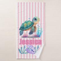 Adorable personalised baby sea turtle bath towel