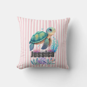 Adorable personalised baby sea turtle throw pillow