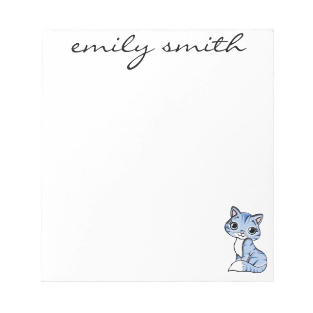 Adorable Personalised Cat and Add Name Notepad (Front)