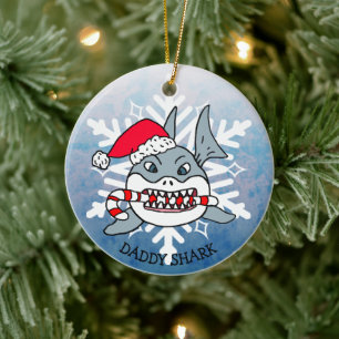 Adorable Personalised Daddy Shark and Snowflake Ceramic Ornament