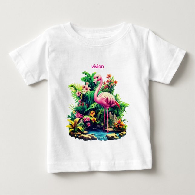 Adorable Personalised Flamingo Baby  T-Shirt (Front)
