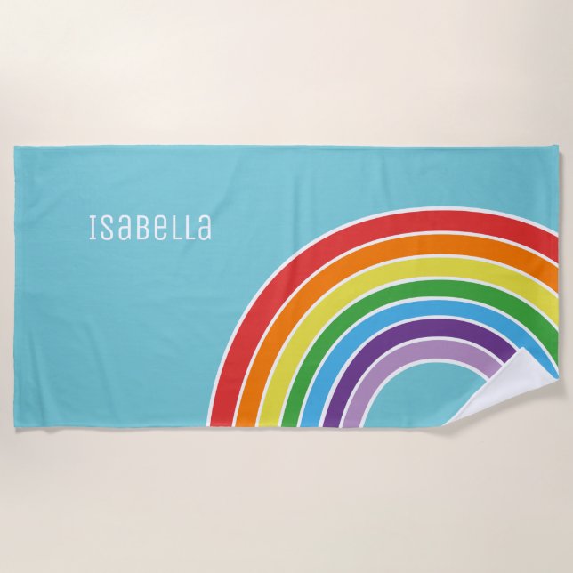 Adorable Personalised Girls Colourful Rainbow Beach Towel (Front)