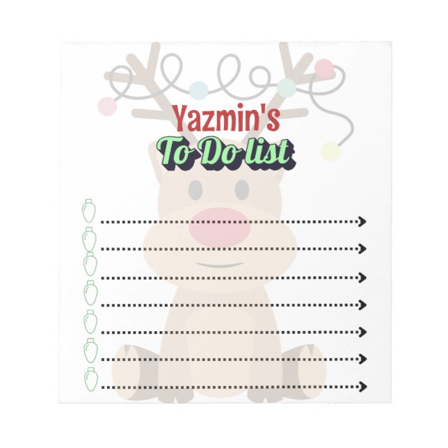 Adorable Personalised Reindeer To-Do List Notepad (Front)