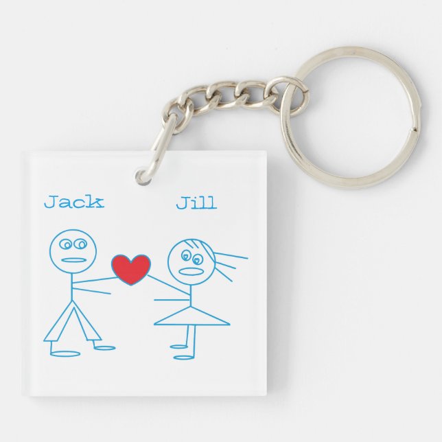 Adorable Personalised Stick Figure Couple in Love Key Ring (Back)