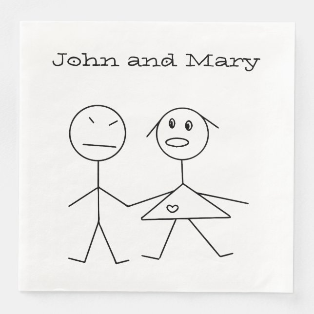 Adorable Personalised Stick Figure Couple Napkins (Front)