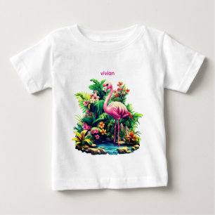 Adorable Personalized Flamingo Baby Baby T-Shirt