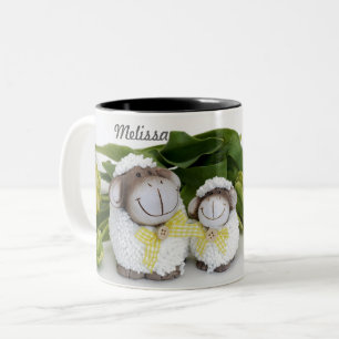 ADORABLE PERSONALIZED SHEEP ON EASTER Two-Tone COFFEE MUG