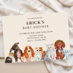 Adorable pet, dog and cat baby shower invitation
