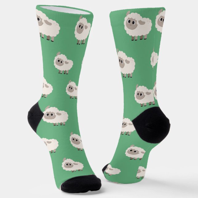 Adorable pet pattern l Cute cartoon l Green Socks (Angled)