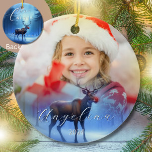 Adorable Photo Custom Reindeer Winter Wonderland Ceramic Ornament