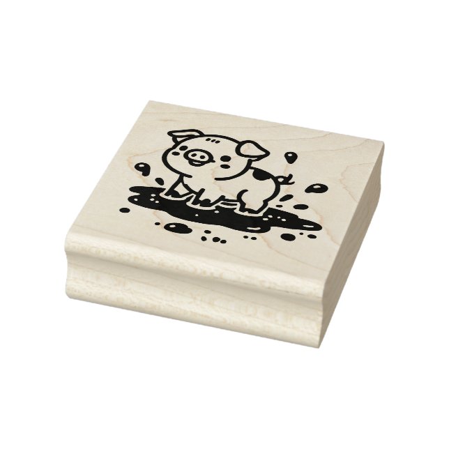 Adorable Pig in Mud  Rubber Stamp (Stamp)