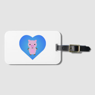 Adorable Pig with a Blue Heart in the Background Luggage Tag