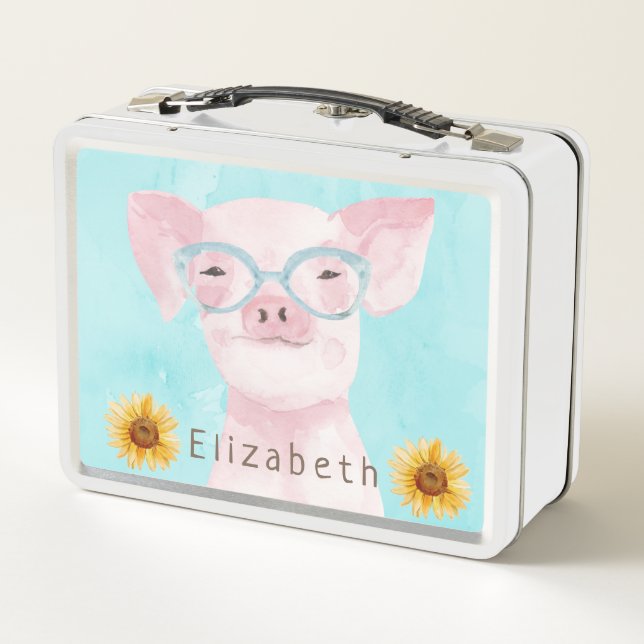 Adorable Pigle | Add Your Own Name Metal Lunch Box (Back)