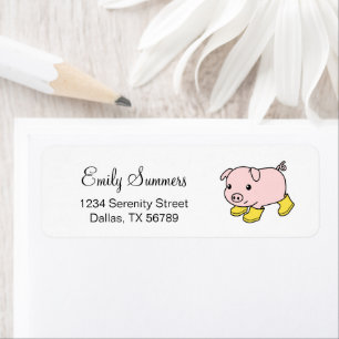 Adorable Piglet Pig in Yellow Rubber Boots  Return Address Label