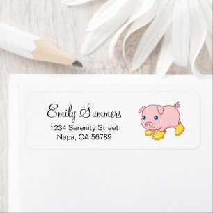 Adorable Piglet Pig in Yellow Rubber Boots  Return Address Label