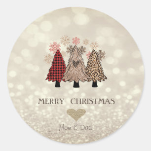 Adorable Pine Trees, Glittery Bokeh Classic Round Sticker