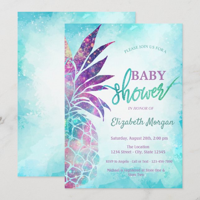 Adorable Pineapple Baby Shower Invitation (Front/Back)