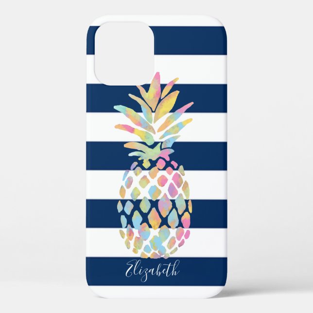 Adorable Pineapple ,Navy Blue Striped-Personalised Case-Mate iPhone Case (Back)