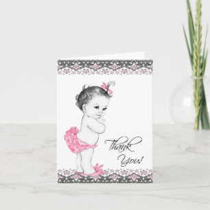 Adorable Pink and Black Baby Shower Thank You Card