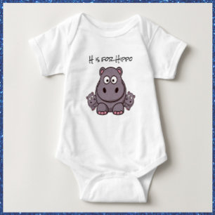 Adorable Pink and Grey Baby Hippo  Bodysuit