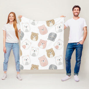 Adorable Pink and Grey Cartoon Bear Fleece Blanket
