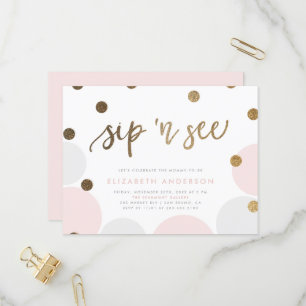 Adorable Pink and Grey Pastel Bubbles Sip & See Invitation Postcard