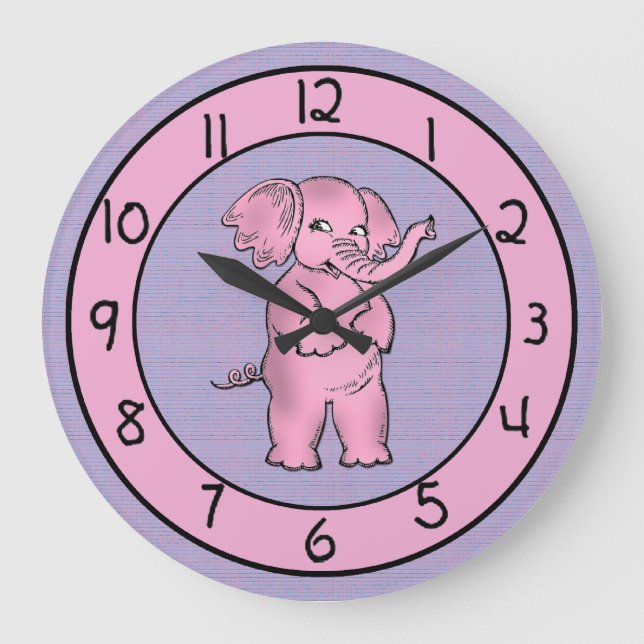 Adorable Pink and Purple Elephant Clock for Kids (Front)
