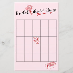 Adorable Pink and Red Bridal Shower Bingo Game 