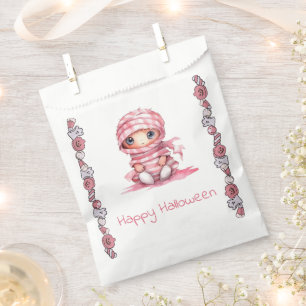 Adorable Pink and White Mummy Happy Halloween Favour Bag