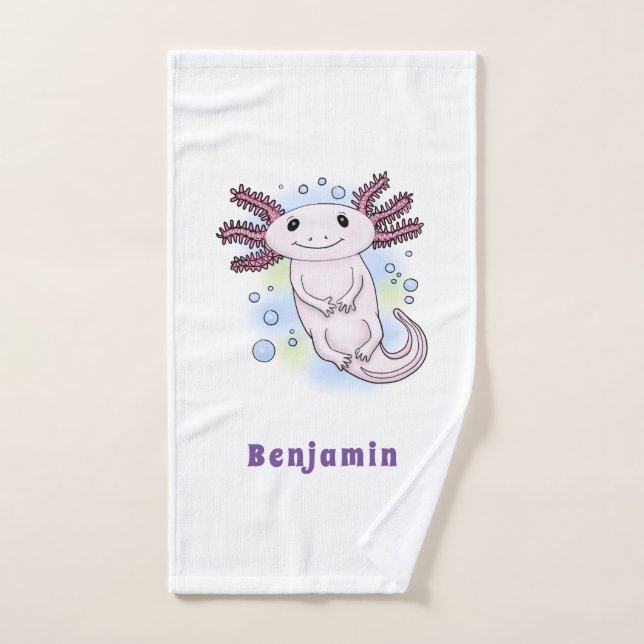 Adorable pink axolotl cartoon bath towel set (Hand Towel)