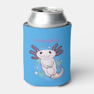 Adorable pink axolotl cartoon can cooler