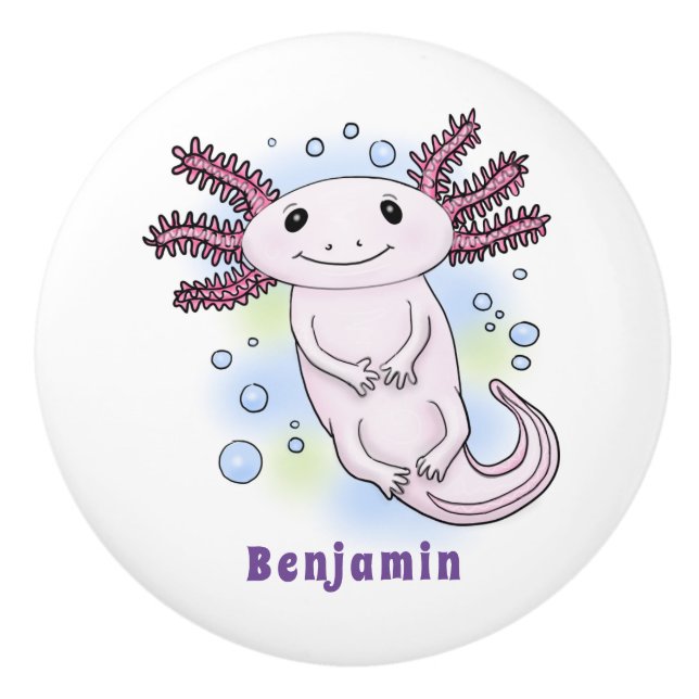 Adorable pink axolotl cartoon  ceramic knob (Front)