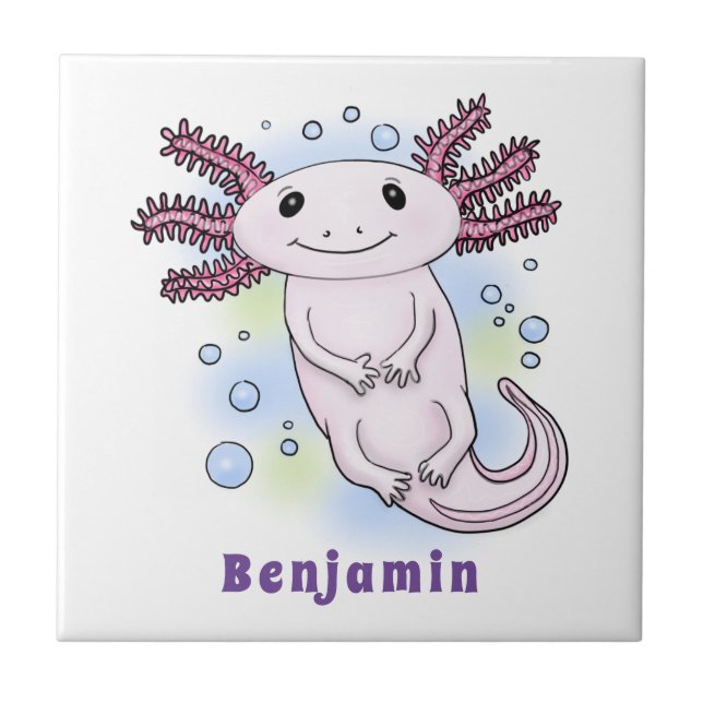 Adorable pink axolotl cartoon ceramic tile (Front)