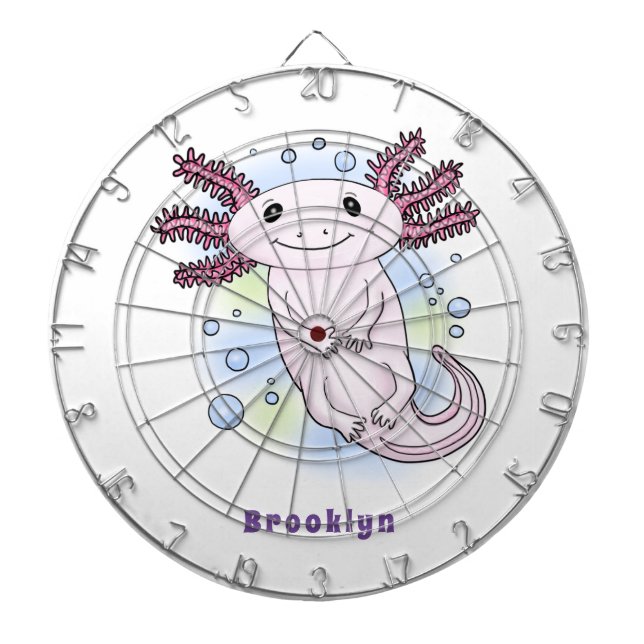 Adorable pink axolotl cartoon dartboard (Front)