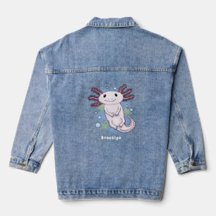 Adorable pink axolotl cartoon denim jacket