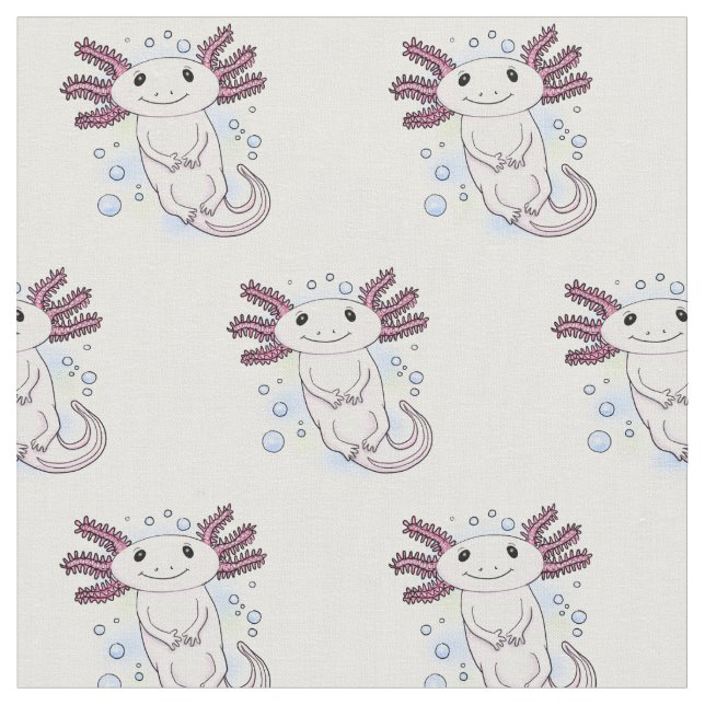 Adorable pink axolotl cartoon fabric (Close Up)