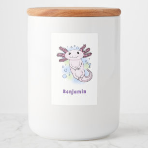 Adorable pink axolotl cartoon food label