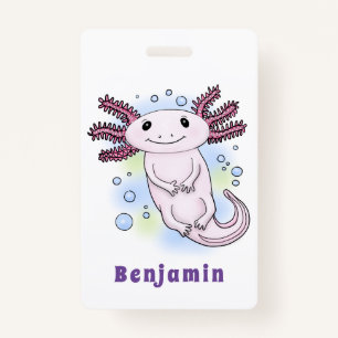 Adorable pink axolotl cartoon ID badge