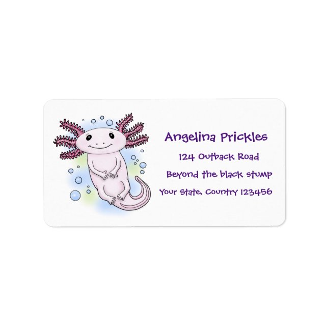 Adorable pink axolotl cartoon label (Front)