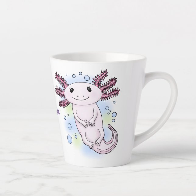 Adorable pink axolotl cartoon latte mug (Right)